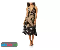 Dress the Population Women's Audrey Spaghetti Strap Midi A-line 3D Floral Dress - 1