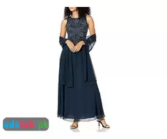J Kara Women's Sleeveless Scallop Long Beaded Dress W/Scarf - 1