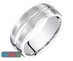 Mens 14K White Gold Wedding Ring Band 7mm Brushed Matte Comfort Fit Sizes 8 to 14
