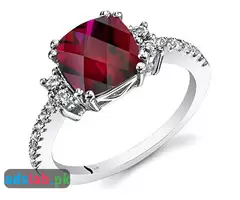 14K White Gold Created Ruby Ring - 1