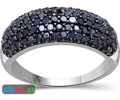 JEWELEXCESS Sterling Silver Blue 1 Carat Diamond Ring for Women|