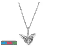 Pandora Jewelry Pave Heart and Angel Wings Cubic Zirconia Necklace