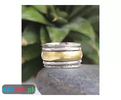 Spinner Two Tone Ring,925 Sterling Silver Spinner Ring
