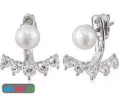 Amazon Collection Platinum-Plated Sterling Pearl with White Earring Jackets - 1