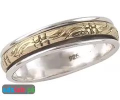 Vintage Brass Spin Band 925 Sterling Silver Spinner Ring Jewelry - 1