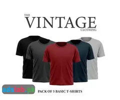 The Vintage Clothing Pack of 5 plain half sleeves T shirts - 1