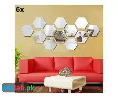 6x Acrylic Hexagon wall decor Mirror Silver