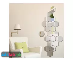 6x Acrylic Hexagon wall decor Mirror Silver - 3