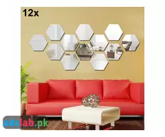 12x Acrylic Hexagon wall decor Mirror(Silver) - 1