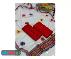 3 pcs suit pure indian shiffon dupata khatan silk shirt and trouser buttons - 3