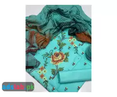 Lawn Fabric Cross stitch embroidery in shirt Dupatta Tie & Dis simple trouser - 1