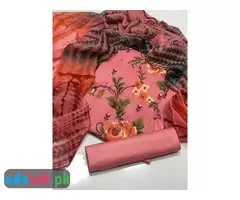 Lawn Fabric Cross stitch embroidery in shirt Dupatta Tie & Dis simple trouser - 6