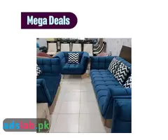 Sultan Furniture's 5 seater modern sofa set with free cushions- Velvet Fabric - Blue